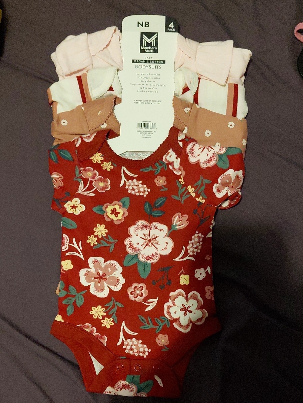 Floral Red Baby Bodysuit - 4-Pack Organic Cotton